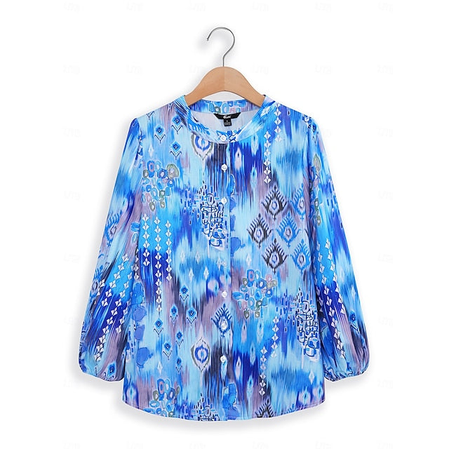 Women's Shirt Basic Buttons Print Long Sleeve Regular Tops