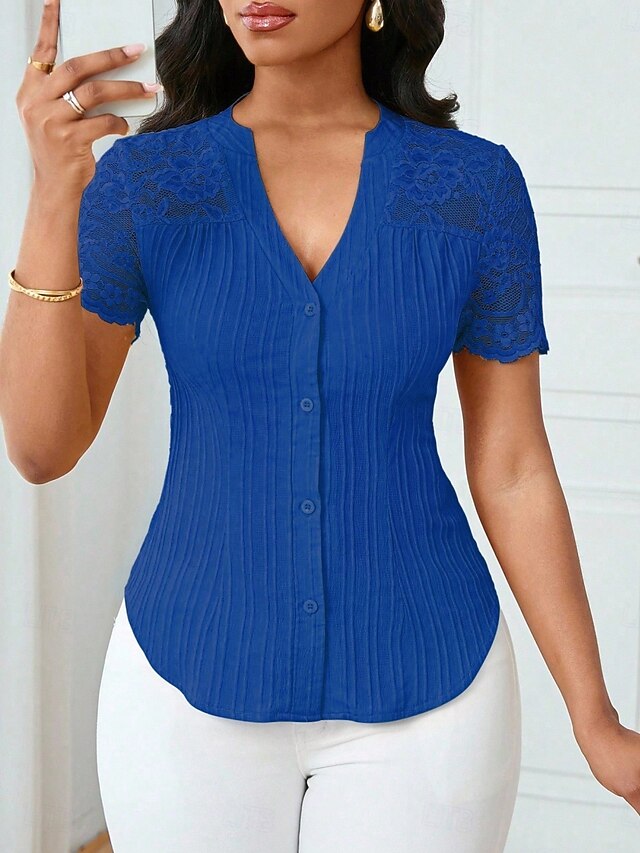 Women's T Shirt Tee Top Lace Patchwork Plain Elegant