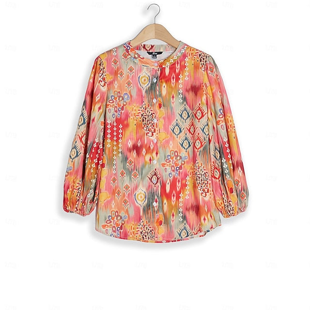 Women's Shirt Basic Buttons Print Long Sleeve Regular Tops