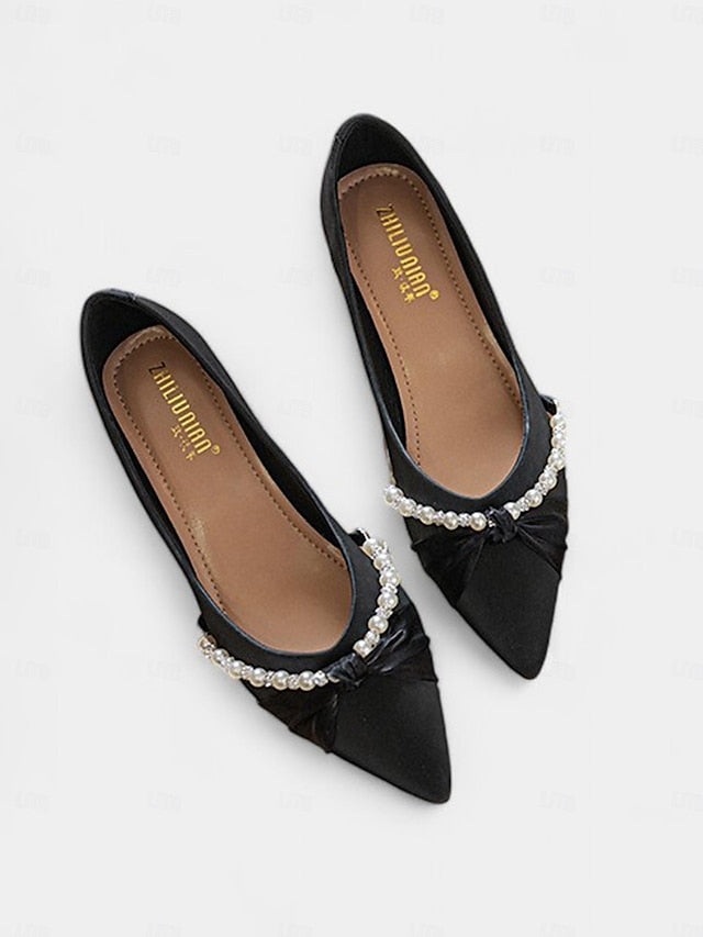 Low Elegant Heel Pointed Flats Pearl Women's - Embellished