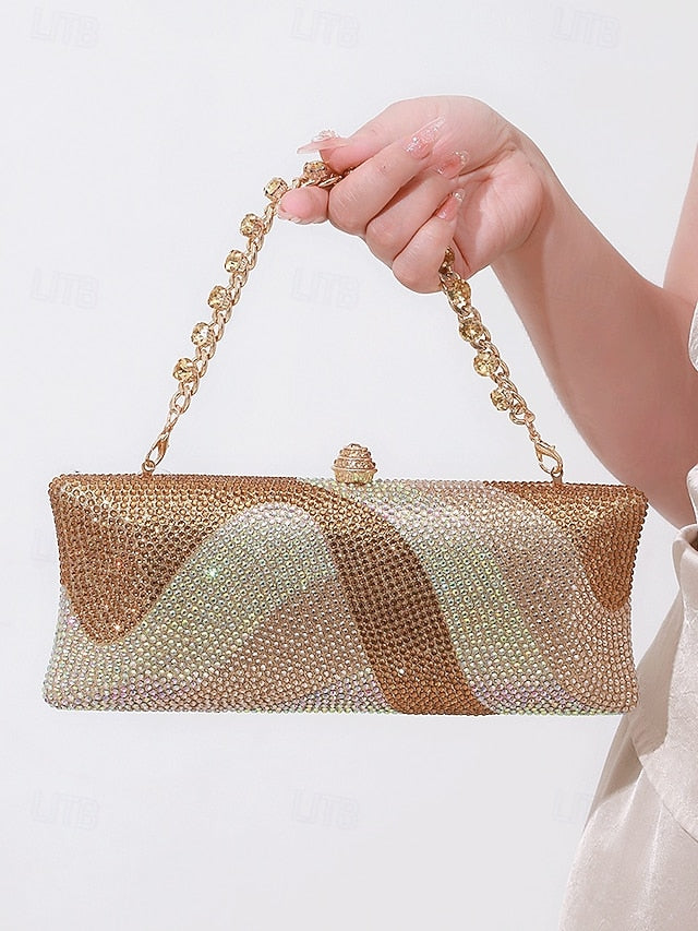 Women's Crystal Evening Chain Bag with Clutch Strap