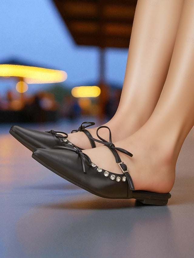 with Women's Pointed Black Flats Rhinestone Toe
