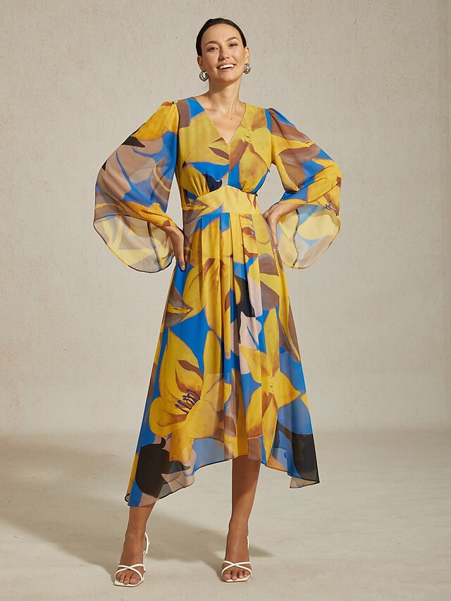 Women's Maxi Dress Chiffon Abstract Floral Print Sheer