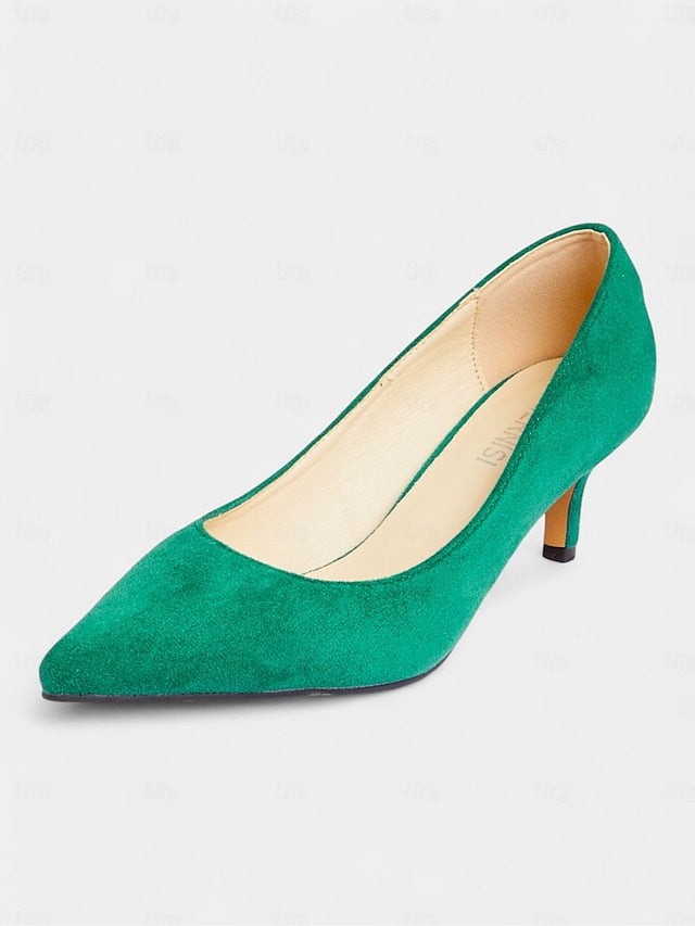 with Women's Pumps Emerald Pointed-Toe Suede Green Kitten