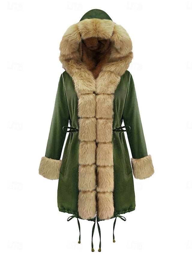 Fur Coat Breathable Collar Women's Pocket Faux Warm