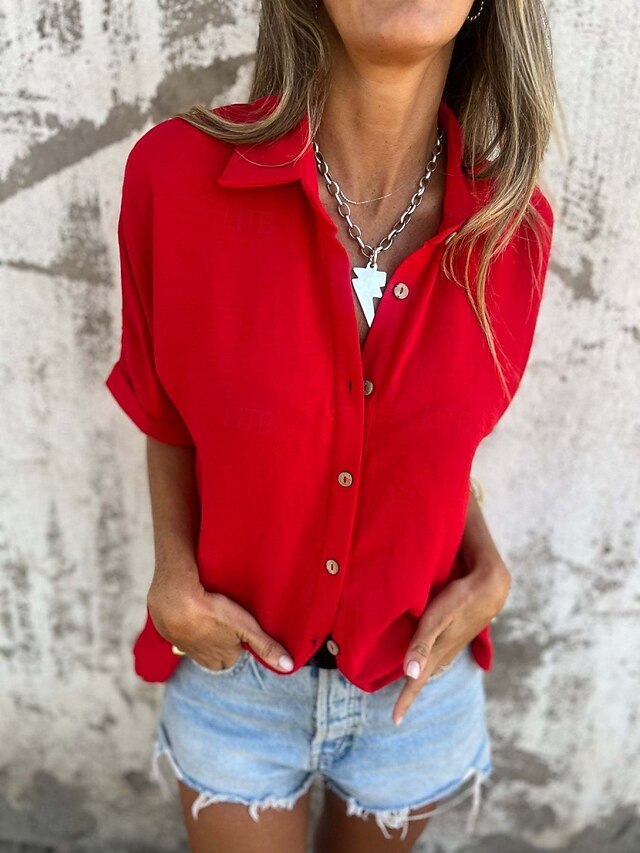 Women's Shirt Buttons Plain Basic Modern Half Sleeve Shirt