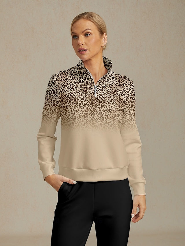 Women's Golf Pullover Sweatshirt Khaki Long Sleeve Top