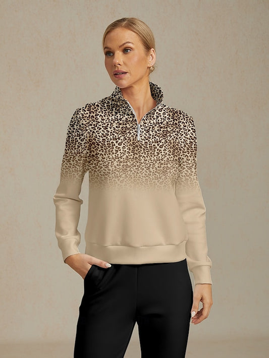 Women's Golf Pullover Sweatshirt Khaki Long Sleeve Top
