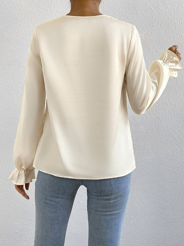 Women's Blouse Ruched Solid Color Elegant Stylish Basic