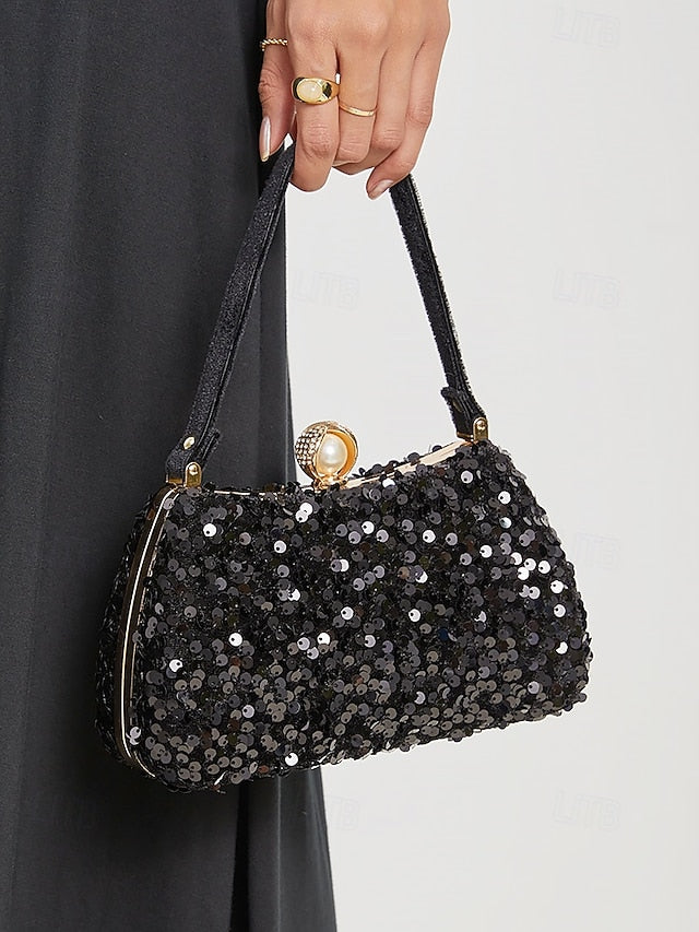 Black Pearl Clutch Sequin Accent Women's – with Evening