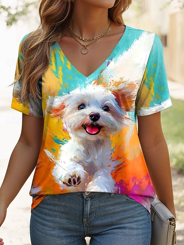 Women's T Shirt Print Graphic Animal Dog Vintage Stylish