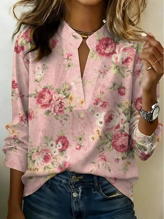 Women's Shirt Floral Graphic Vintage Stylish Long Sleeve V