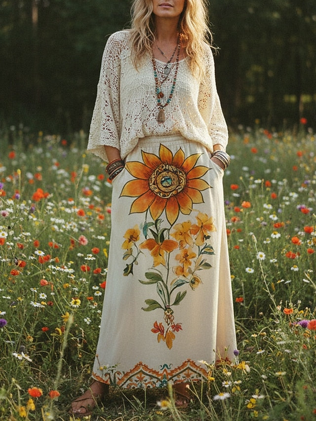 Women's Vacation Skirt Bohemia Vintage Fashion Casual Maxi