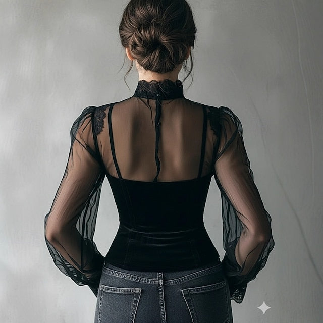Women's Blouse Lace Tops Lace Plain Stylish Basic Modern