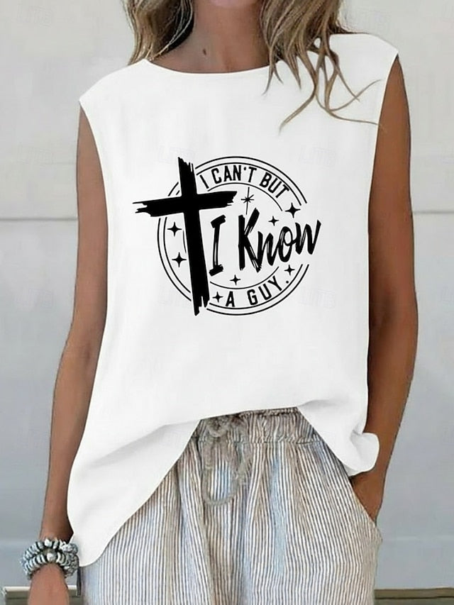 Women's Summer Tops Blouse Sleeveless Shirt Print Letter