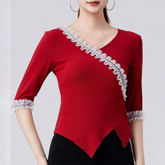 Latin Dance Top Pure Color Ruffle Splicing Women's