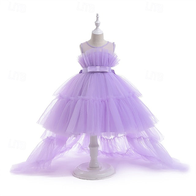 Kids Party Color Sleeveless Performance Girls' Solid Dress
