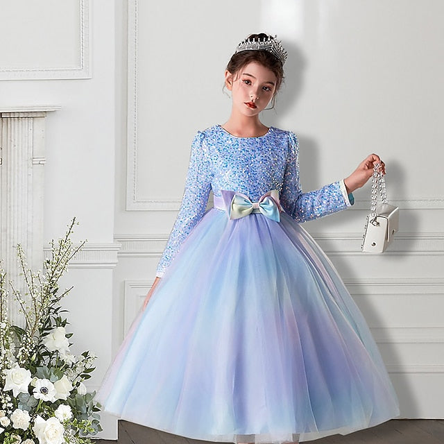 Flower Color Solid Girl Kids Girls' Party Dress