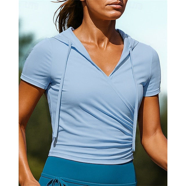 Women's Hiking Shirt Hiking top Ruched top Short Sleeve V