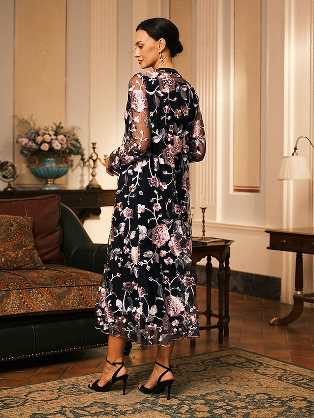 Women's Tea Length Cocktail Dress Dress Set Wedding Guest