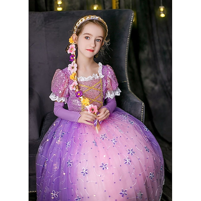 Dress Princess Cosplay Flower Cloak Rapunzel Girl