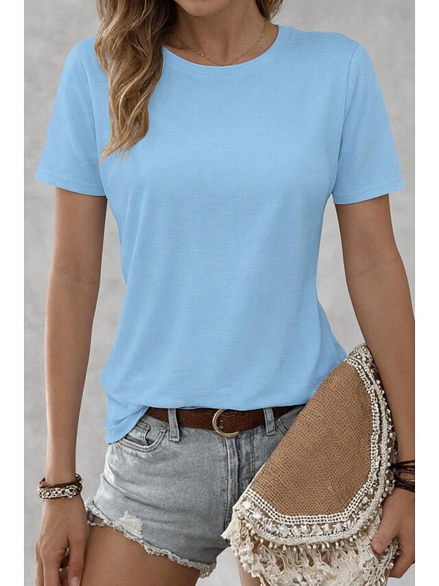 Women's T Shirt 100% Cotton Solid Color Classic Casual