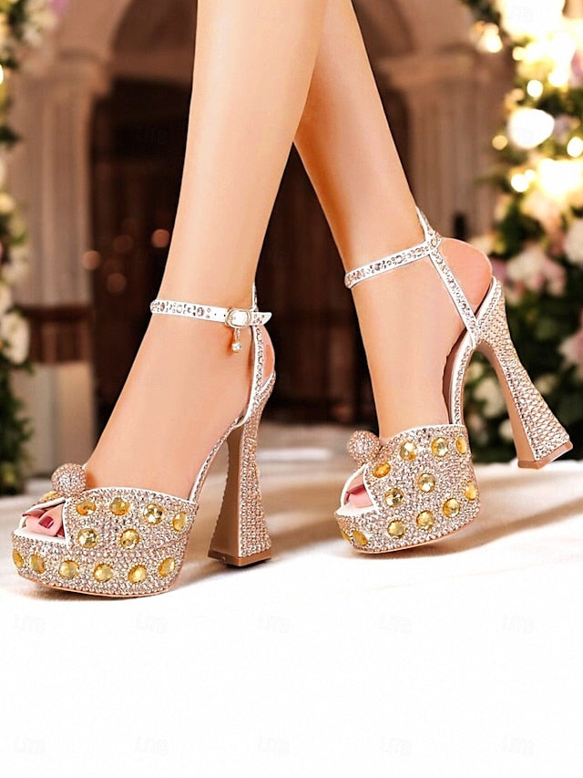 Glamorous Women's with Sandals Platform Crystal-Embellished