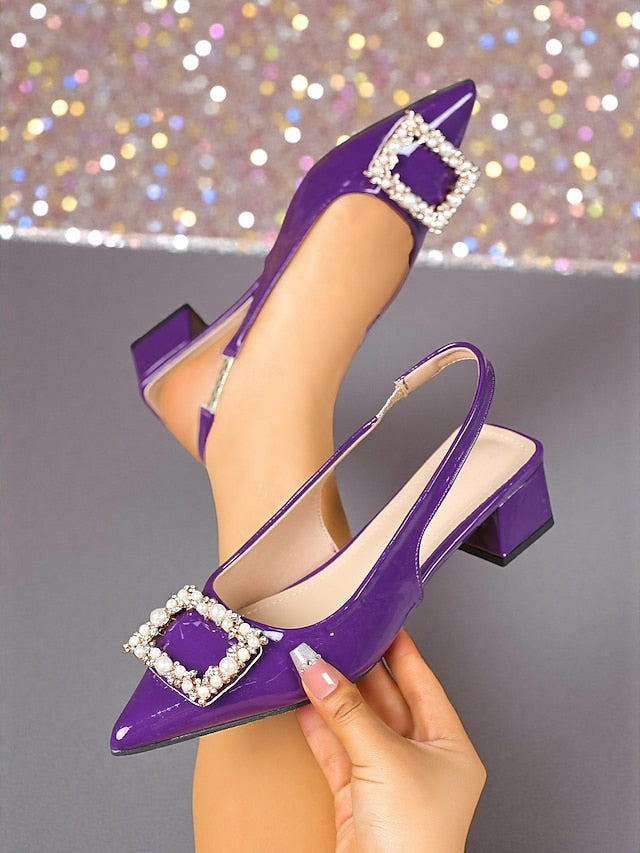 - Patent Toe Pointed Purple Women's Pumps Slingback Leather