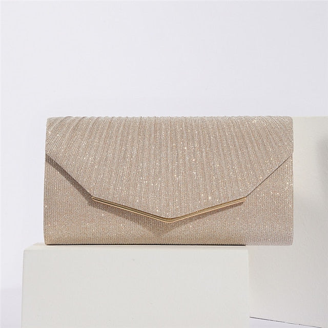 Women's with Evening Elegant Glitter Clutch Gold Metal Bag