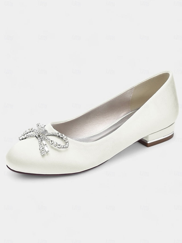 Bow Women's - Embellished Flats Round-Toe Rhinestone