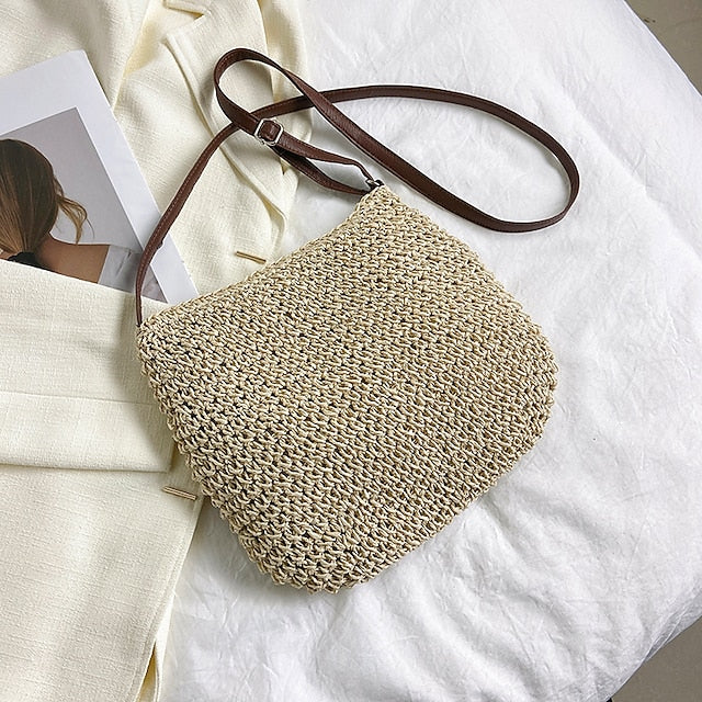 Sac bandoulière d'été tissé pour femme – Sac bohème en paille naturelle