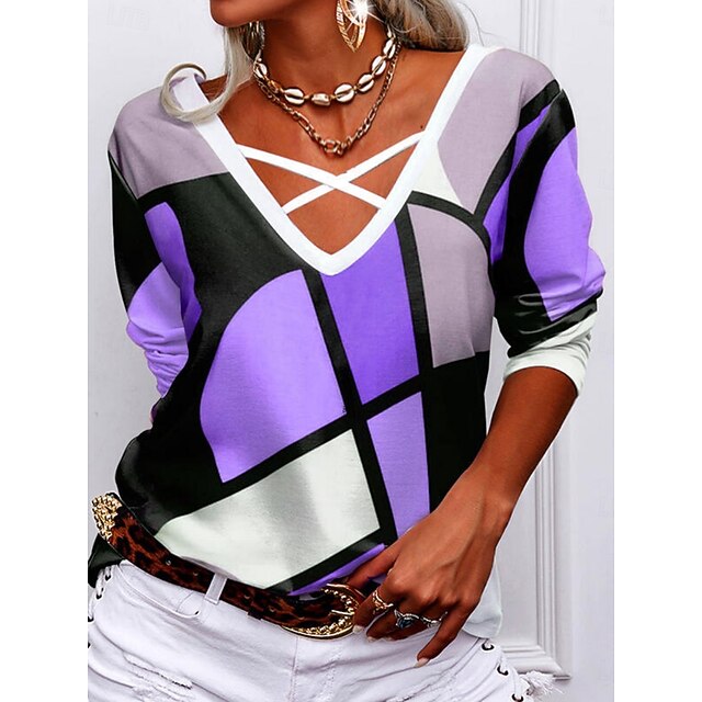 Women's Blouse Hollow Out Print Geometric Stylish Modern