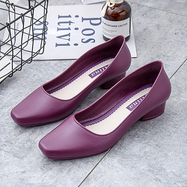 Women's Toe Classic Low Heel Pumps Black Round Slip-On –