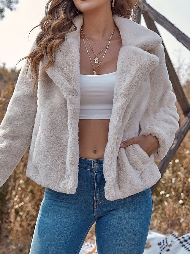 Comfortable Faux Pocket Teddy Coat Fur Warm Women's