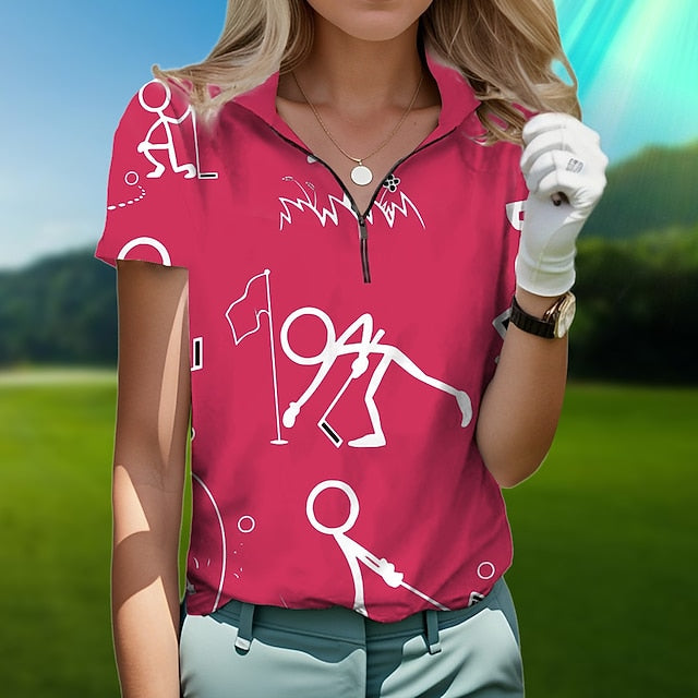 Women's Golf Polo Shirt White Short Sleeve Sun Protection