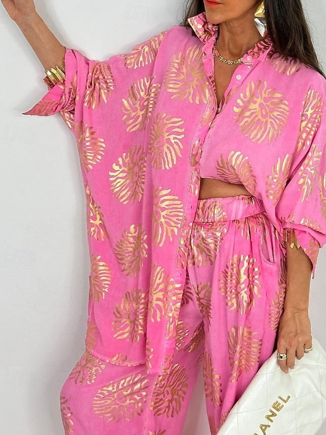 Women's Shirt Pants Sets Bolero Top Long Sleeve Shirt