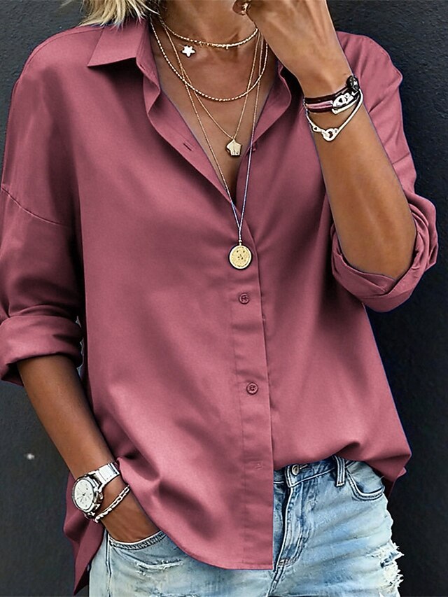 Women's Blouse Dressy Tops Ruched Patchwork Buttons Solid