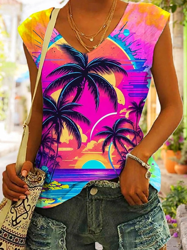 Women's Camisole Tank Top Leaf Stylish Casual Sleeveless