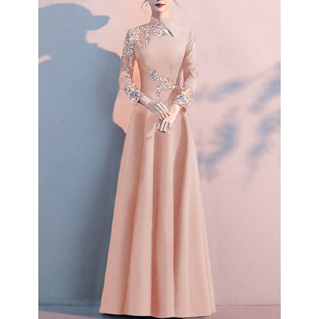 Neck Elegant Floor High Simple the of A-Line Mother Bride Dress