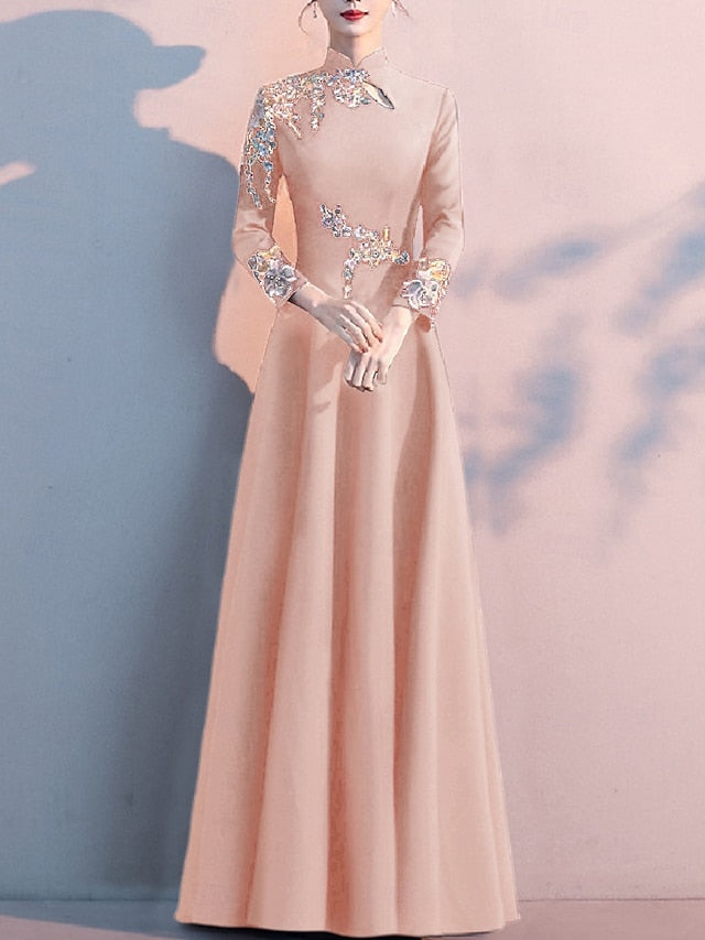 A-Line Mother of the Bride Dress Elegant Simple High Neck Floor