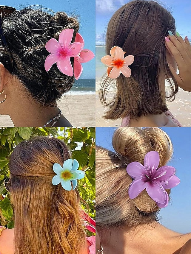Resin Hawaiian Flower Clips Tropical Hair – 6PCS Plumeria
