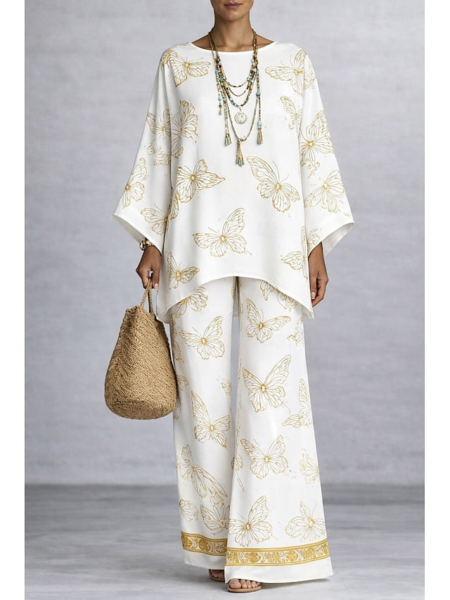 Women's Pants Sets Long Sleeve Round Neck Graphic Butterfly