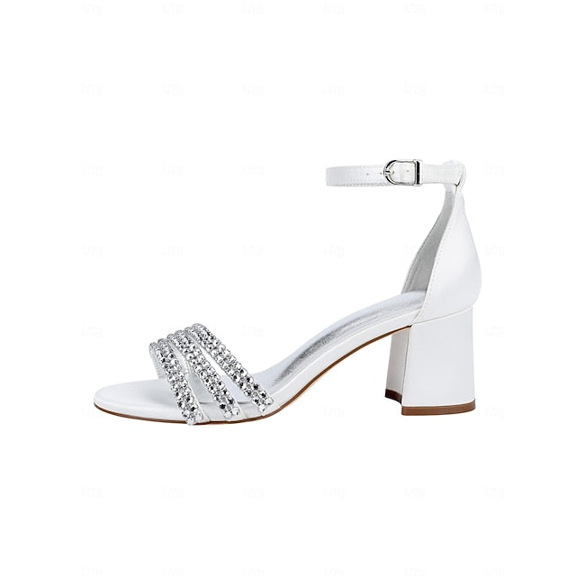 Rhinestone Satin Women's Purple Heel with Block Sandals