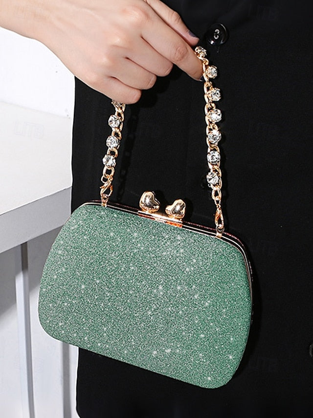 Green Evening Rhinestone Clutch Sage Women's with Glitter
