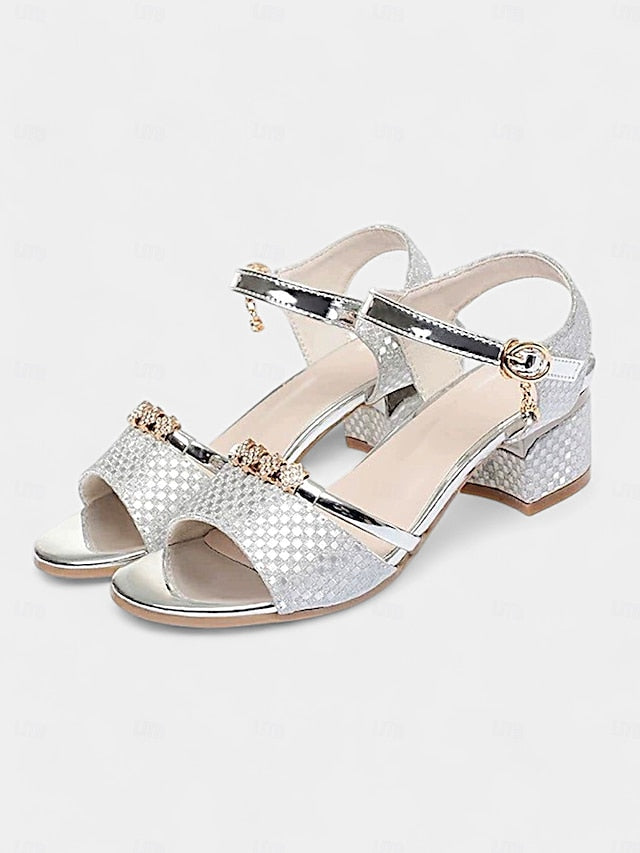 Sandals Gold Heel Women – for Rhinestone-Embellished Block