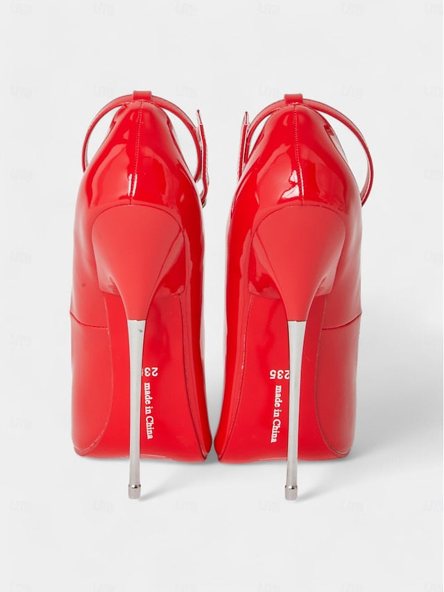 Leather with Heels Ankle Strap Red Patent Stiletto Women's