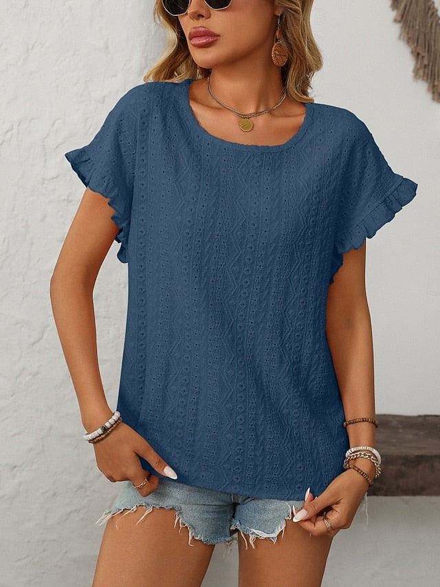 Women's T Shirt Tee Top Eyelet Plain Fashion Stylish
