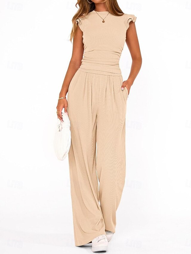 Women's Two Piece Sets Camis Pants Sets Sleeveless Round