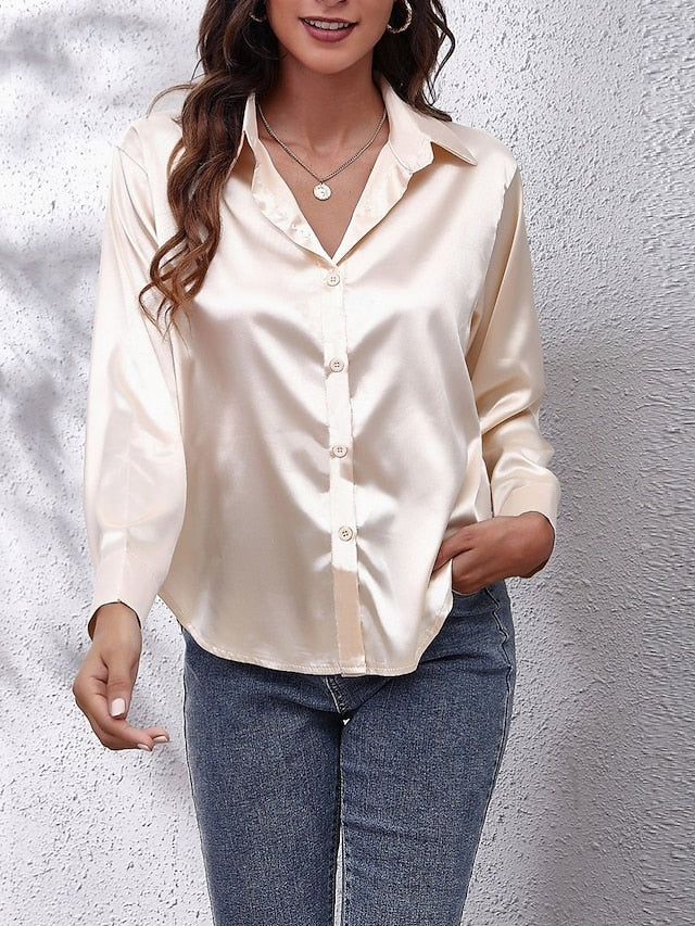 Women's Shirt Blouse Buttons Solid Color Basic Casual Long