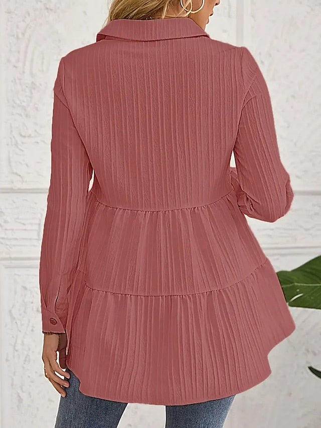 Women's Blouse Ruched Buttons Solid Color Stylish Casual